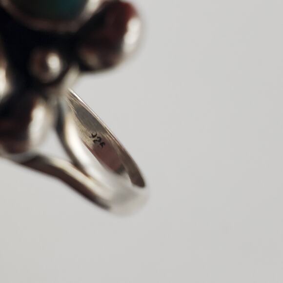 925 Sterling Silver Green Turquoise Trilogy Artisan Ring Size 6 - Picture 8 of 9